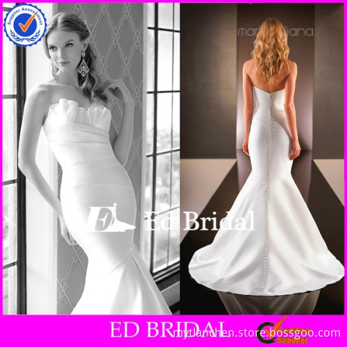 MG42 2015 Wholesale Sweetheart Pleating Sheath Floor Length Satin Mermaid Wedding Gowns